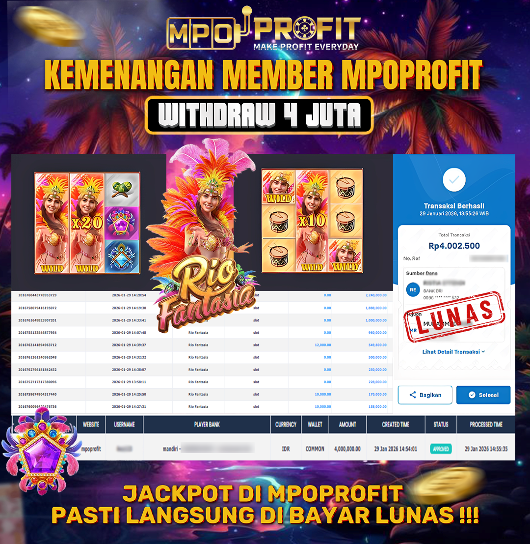 MPOPROFIT JACKPOT SLOT PGSOFT! KEMENANGAN MURNI DI (RIO FANTASIA TOTAL 4.000.000,- LUNAS)